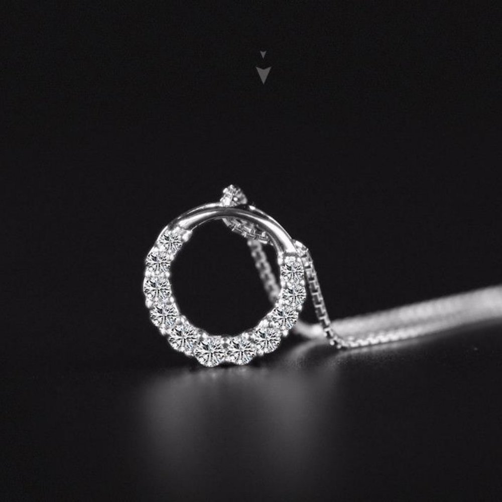 *NEW 925 Sterling Silver Diamond Circle Necklace - Picture 12 of 12